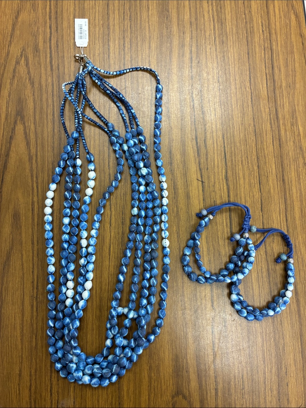 J. Jill Blue Multi-Strand Beaded Necklace with Matching Bracelets